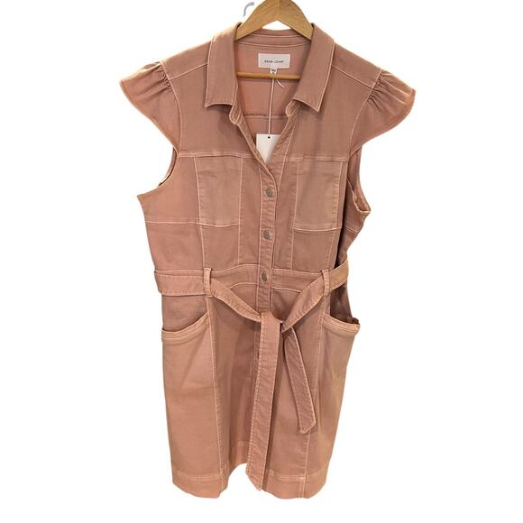 NWT DEAR JOHN Pink Denim Tencel Blend Mini Cap Sleeve Short Lily Dress Womens XL - Picture 3 of 11